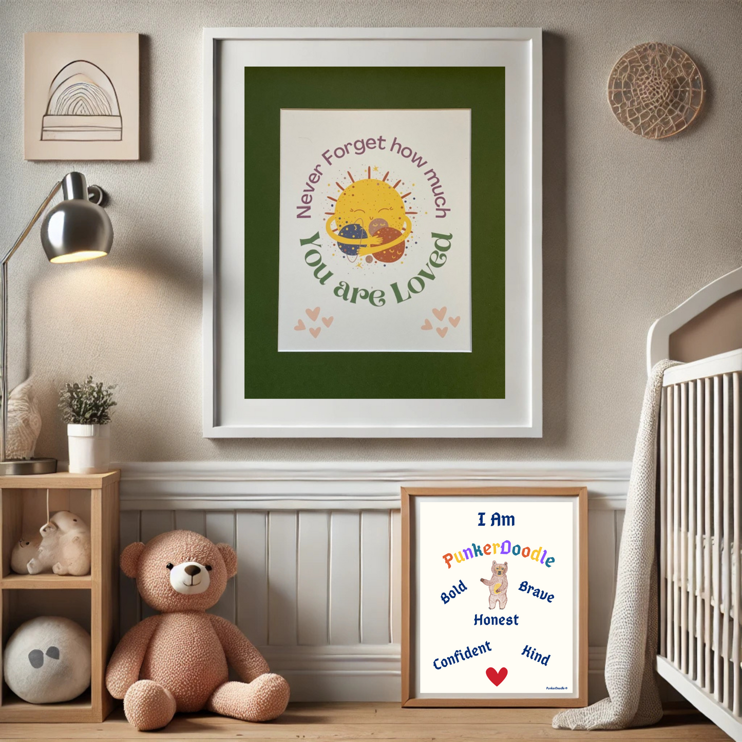 PunkerDoodle® Never Forget and I Am Poster Wall Art Boho Inspirational Nursery Affirmations Kids Room
