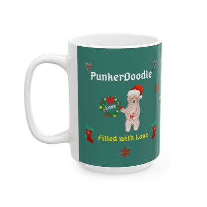 PunkerDoodle® " Filled with Love" Ceramic Holiday Mug, (11oz, 15oz)