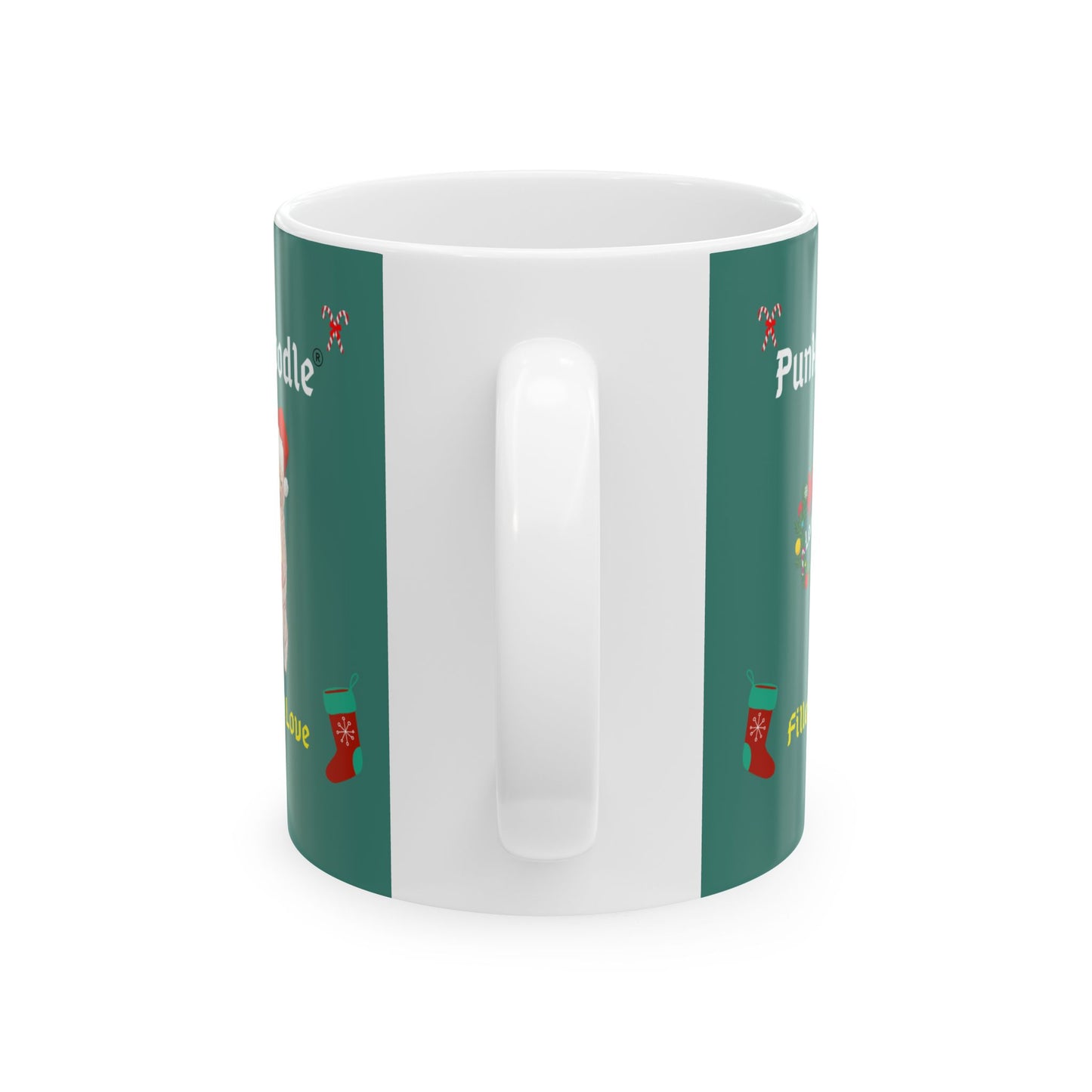 PunkerDoodle® " Filled with Love" Ceramic Holiday Mug, (11oz, 15oz)