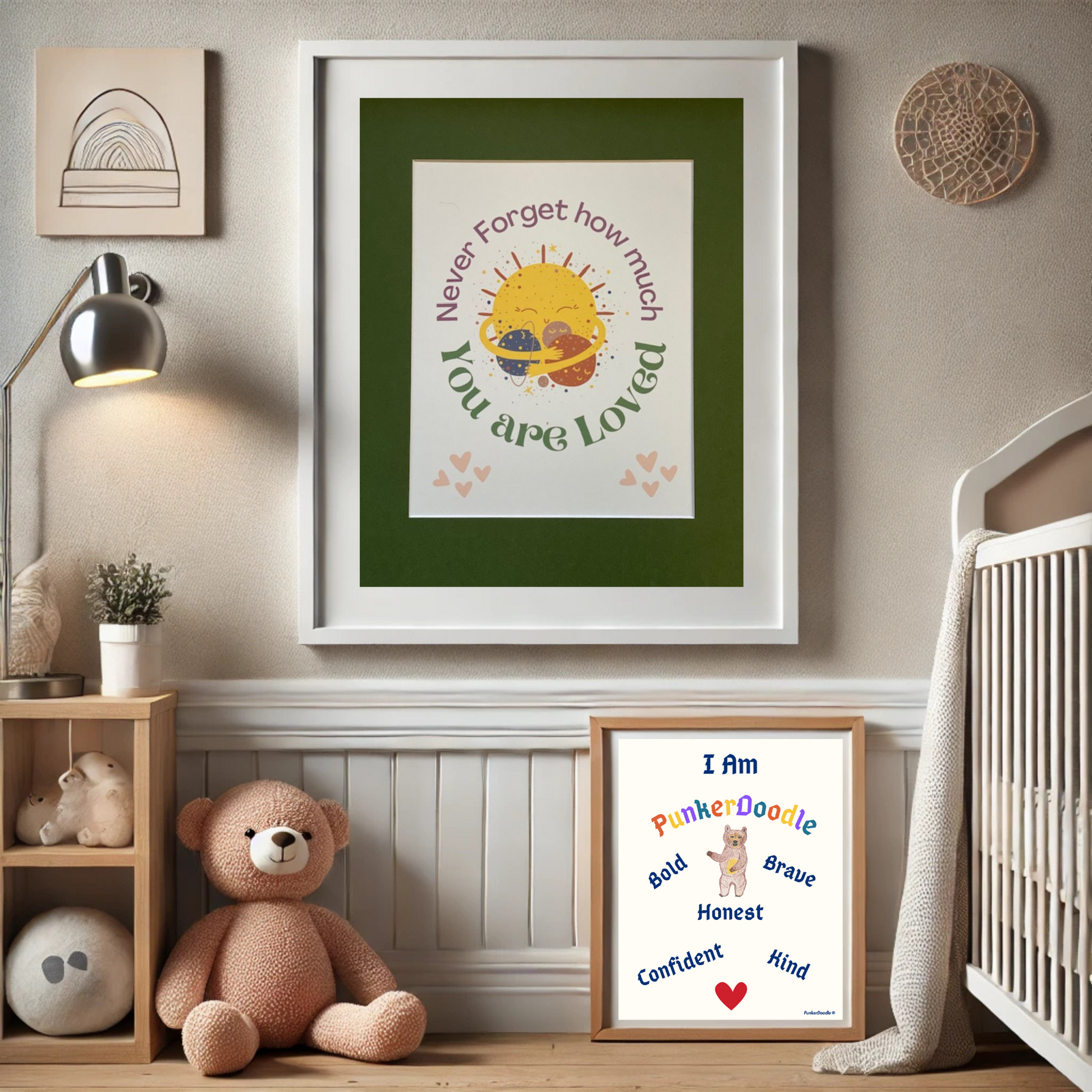 PunkerDoodle® Never Forget and I Am Poster Wall Art Boho Inspirational Nursery Affirmations Kids Room